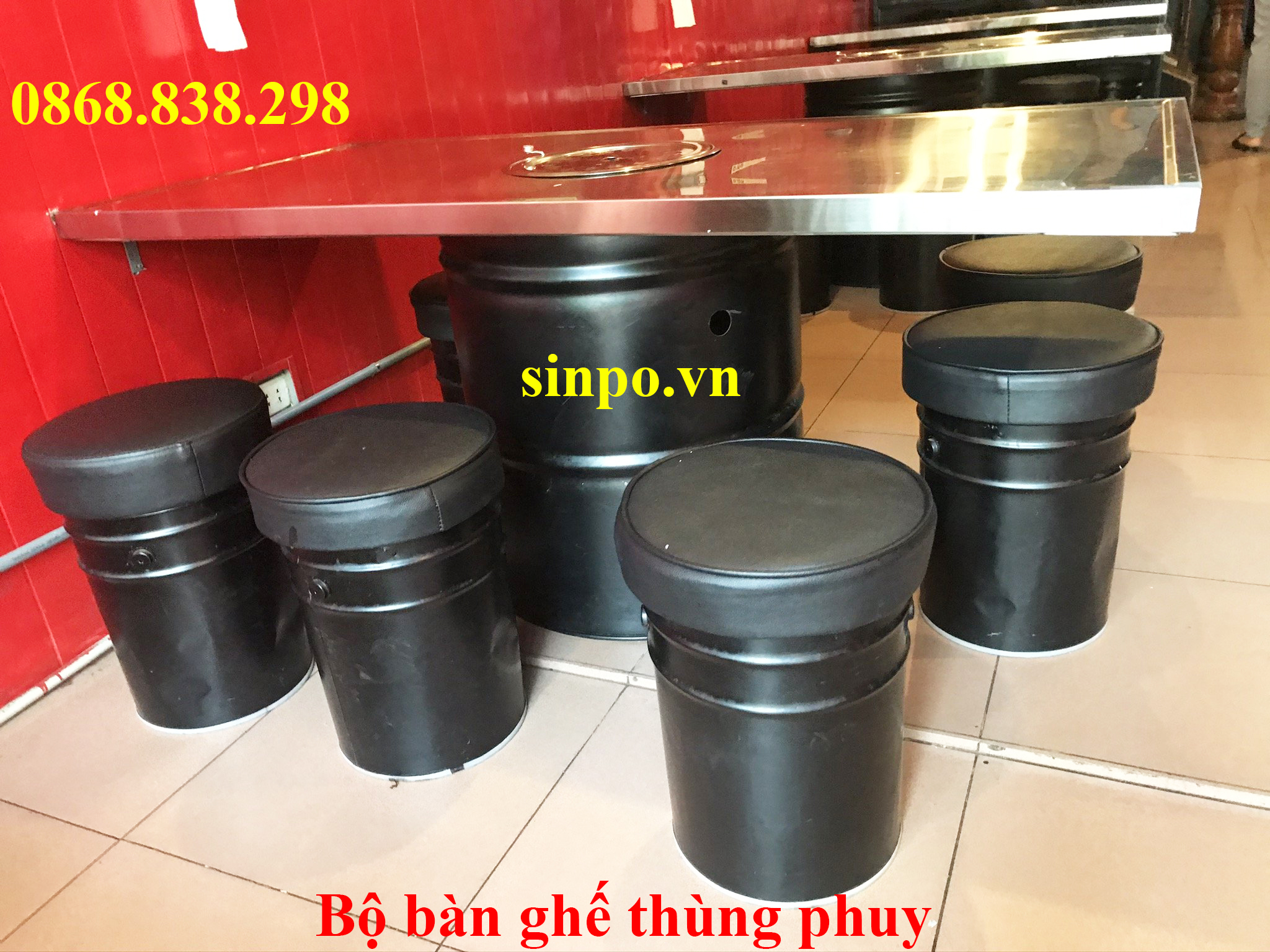 Bộ bàn ghế thùng phuy nhà hàng tại Hà Nội, TPHCM, Hải Phòng, Đà Nẵng, Bình Dương,..
