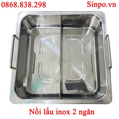 Nồi lẩu inox 2 ngăn vuông giá rẻ cho nhà hàng