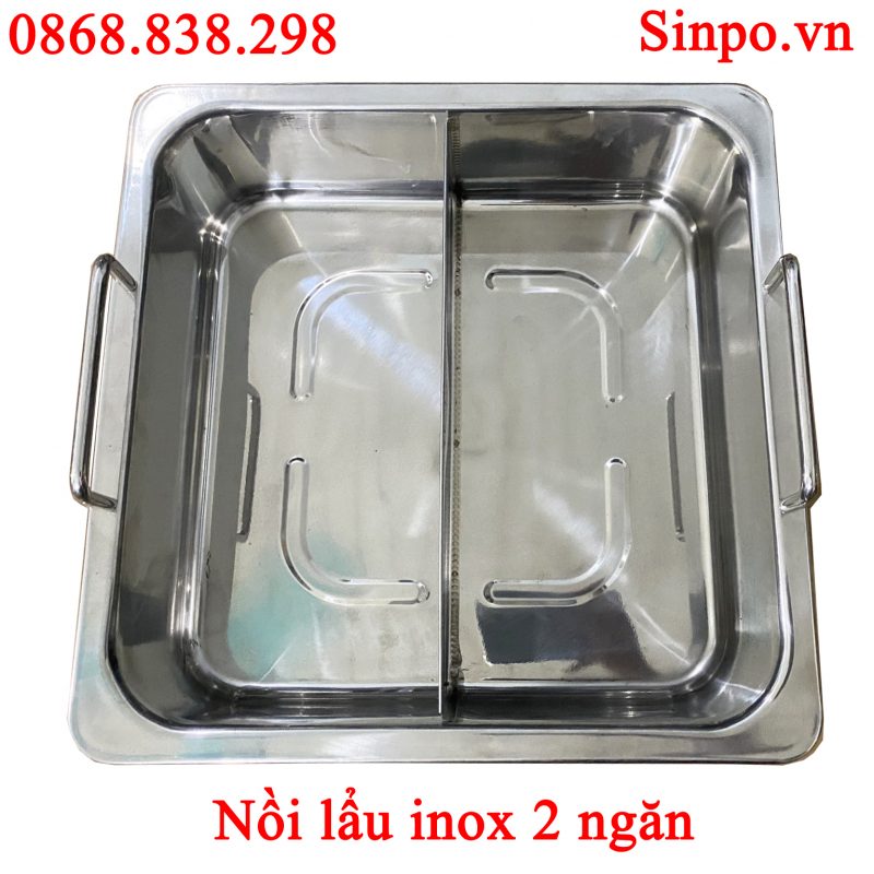 Nồi lẩu inox 2 ngăn vuông giá rẻ cho nhà hàng
