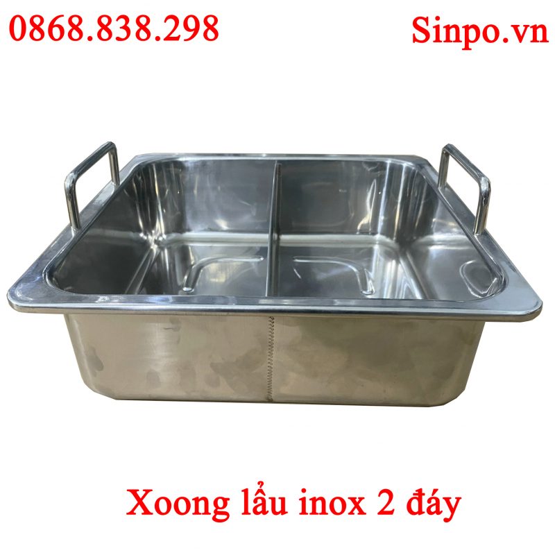 Nồi inox ăn lẩu 2 ngăn vuông dành cho nhà hàng, quán lẩu Xoong lẩu inox 2 đáy riêng biệt hình vuông