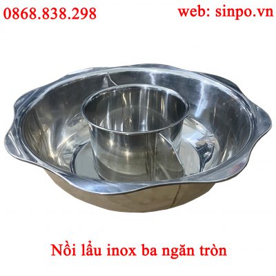 Nồi lẩu inox ba ngăn hình tròn