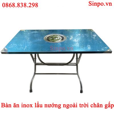 Bàn ăn inox lẩu nướng ngoài trời chân gấp