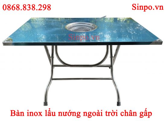 Bàn inox lẩu nướng ngoài trời chân gấp