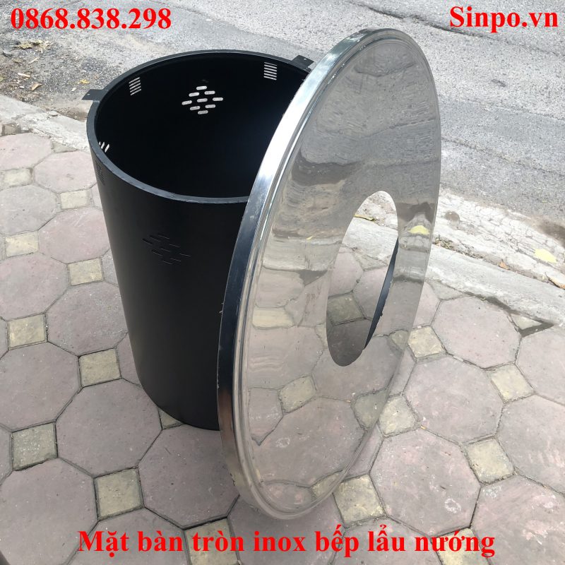 Bàn lẩu nướng thùng phuy dành cho nhà hàng, quán ăn Mặt bàn tròn inox bếp lẩu nướng