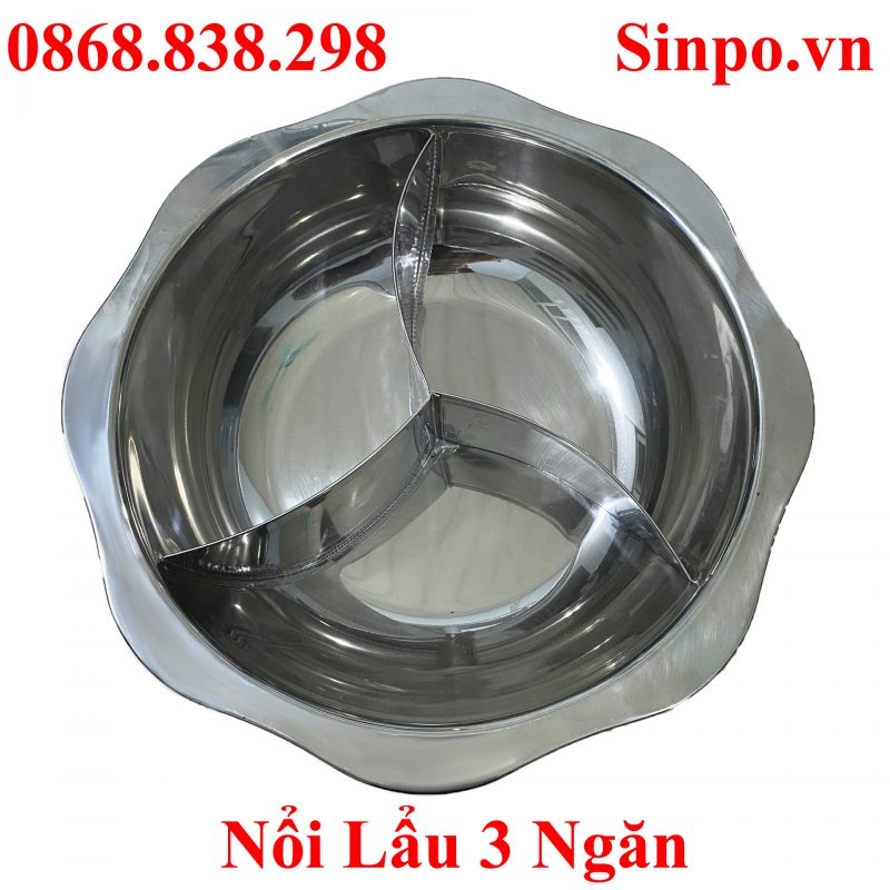 Nồi lẩu inox 3 ngăn tròn dành cho nhà hàng chuyên lẩu Nồi lẩu 3 ngăn giá rẻ
