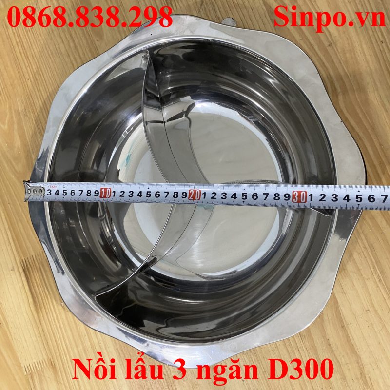 Nồi lẩu inox 3 ngăn tròn dành cho nhà hàng chuyên lẩu Nồi lẩu 3 ngăn D300