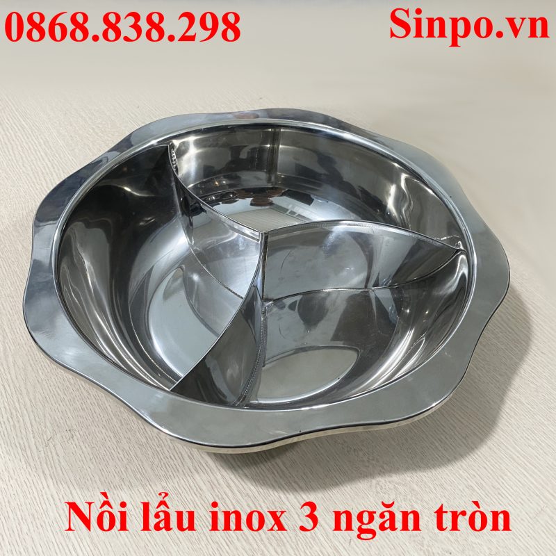 Nồi lẩu inox 3 ngăn tròn dành cho nhà hàng chuyên lẩu Nồi lẩu inox 3 ngăn tròn