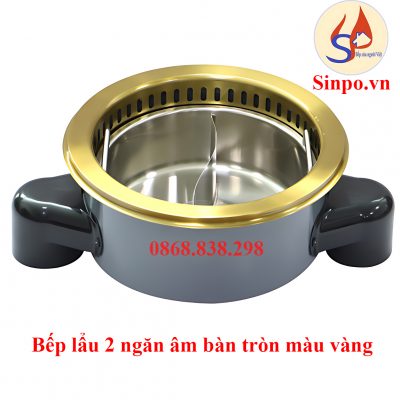 Bếp lẩu 2 ngăn âm bàn tròn màu vàng