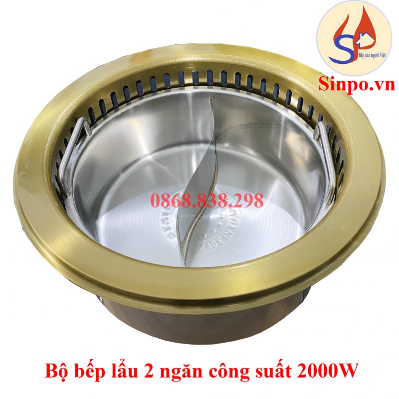 Bộ bếp lẩu 2 ngăn âm bàn tròn dành cho nhà hàng, quán ăn Bộ bếp lẩu 2 ngăn công suất 2000W