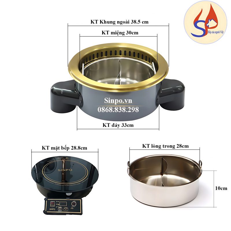 Bộ bếp lẩu 2 ngăn âm bàn tròn dành cho nhà hàng, quán ăn Cấu tạo bếp lẩu 2 ngăn âm bàn tròn