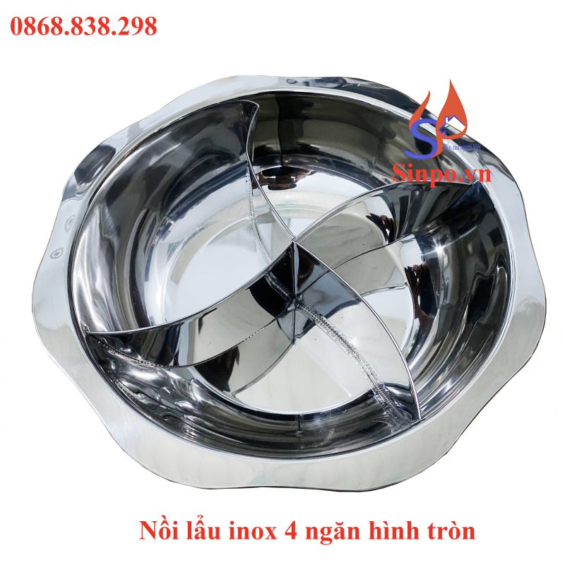 Nồi lẩu tròn 4 ngăn bằng inox cho nhà hàng lẩu Hotpot Nồi lẩu inox 4 ngăn hình tròn