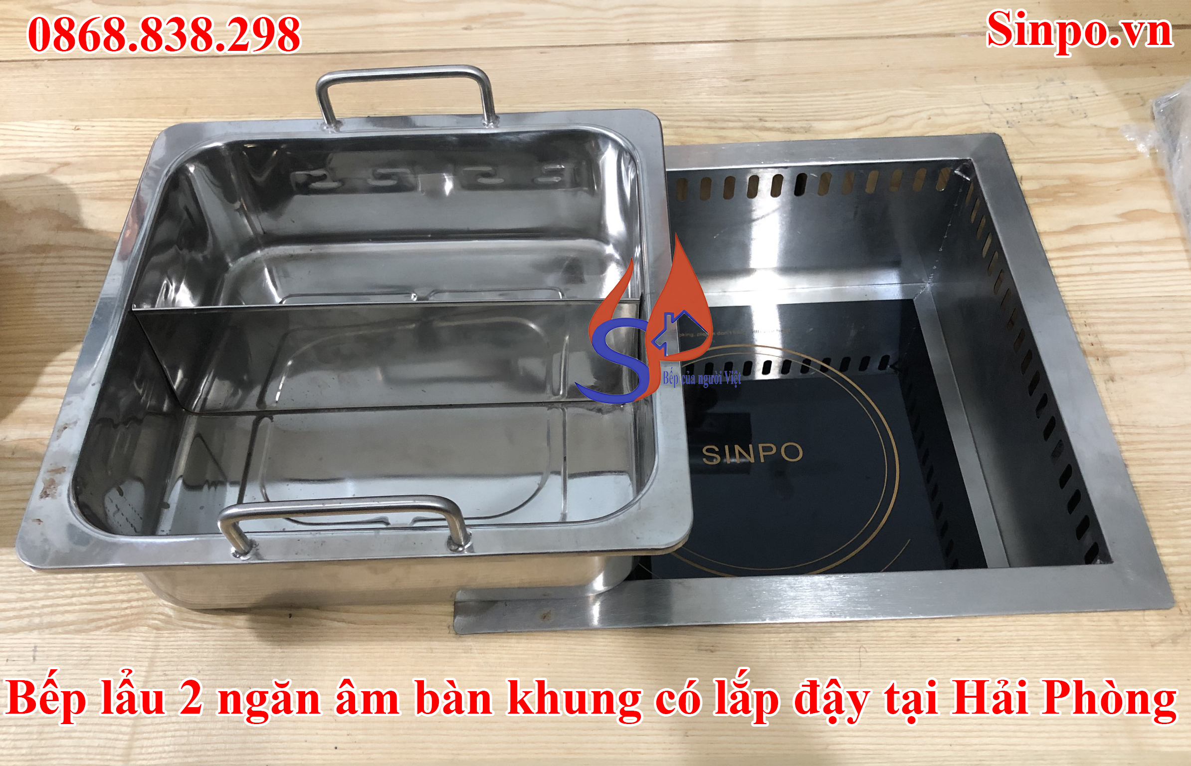 Bếp lẩu 2 ngăn âm bàn khung có lắp đậy tại Hải Phong