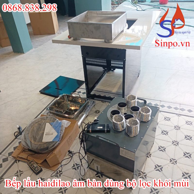 Bếp lẩu Haidilao âm bàn dùng bộ lọc khói mùi