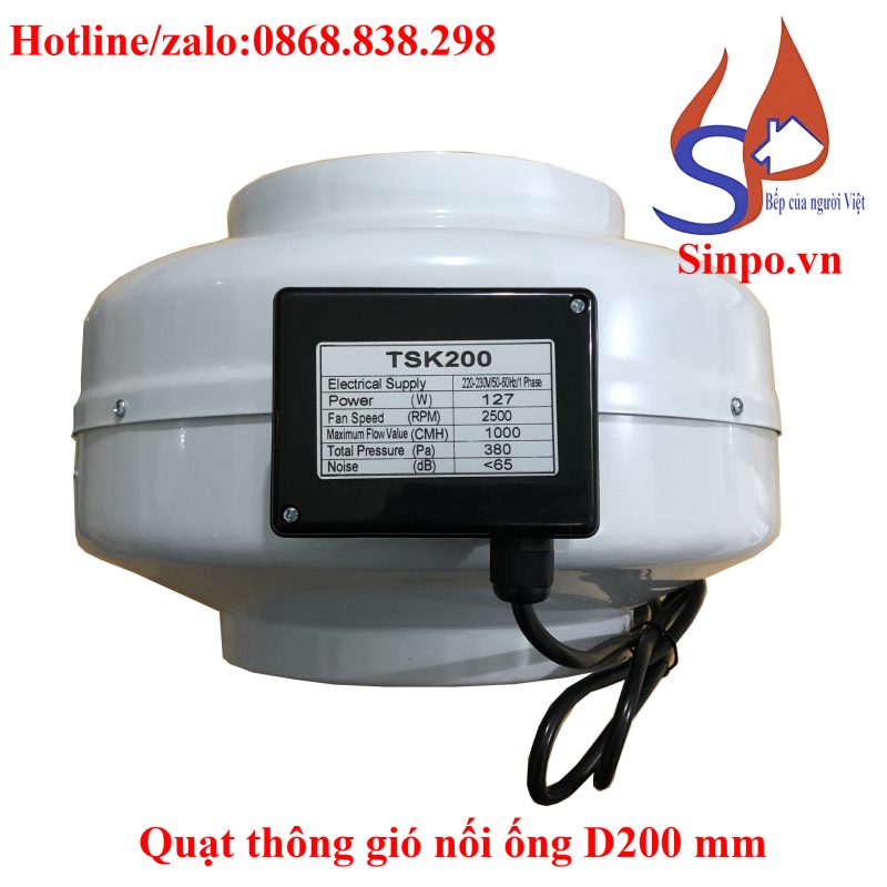 Quạt thông gió nối ống D200